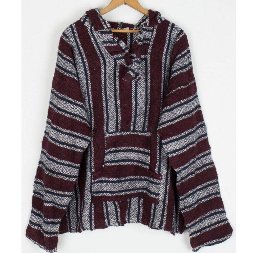 Mr. Baja Men's Rug Knit Mexican Baja Hooded Sweater Hoodie Poncho, Sz M